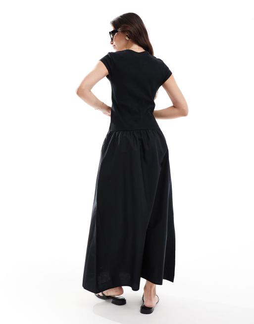 Mango drop waist midi t-shirt dress in black | ASOS