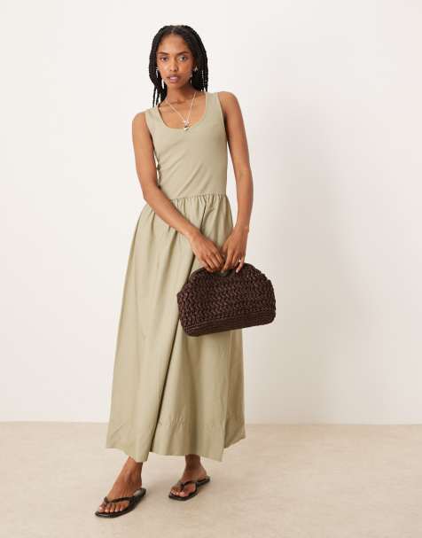 Mango drop waist sleeveless dress in sage green - view 1