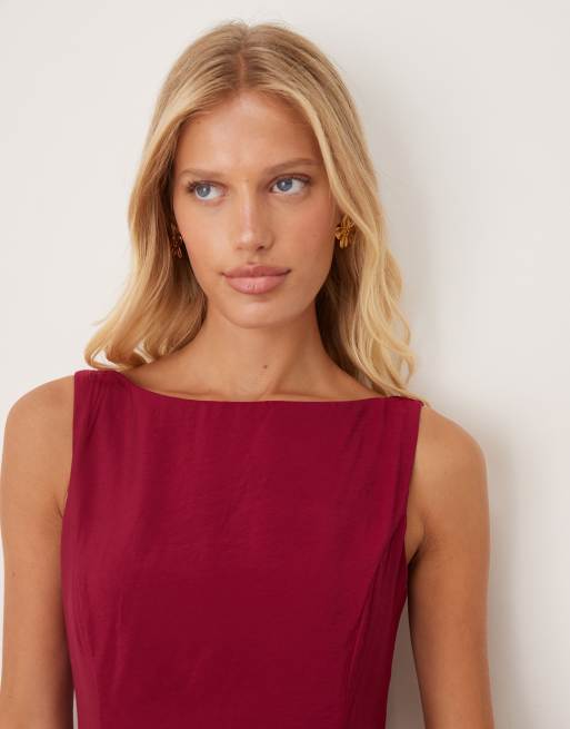 open lace back dress Bow-Detail Ruched Bubble Hem Mini Dress in True Red - 2 main image 0