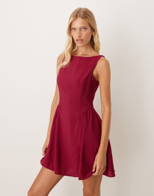 Mango drop waist sleeveless mini dress in red, 4 of 4