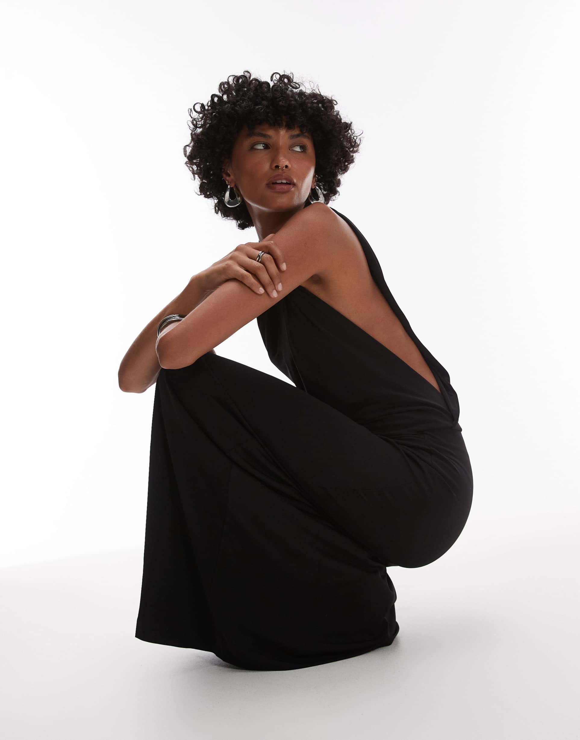 mango dropped sides sleeveless maxi dress in black