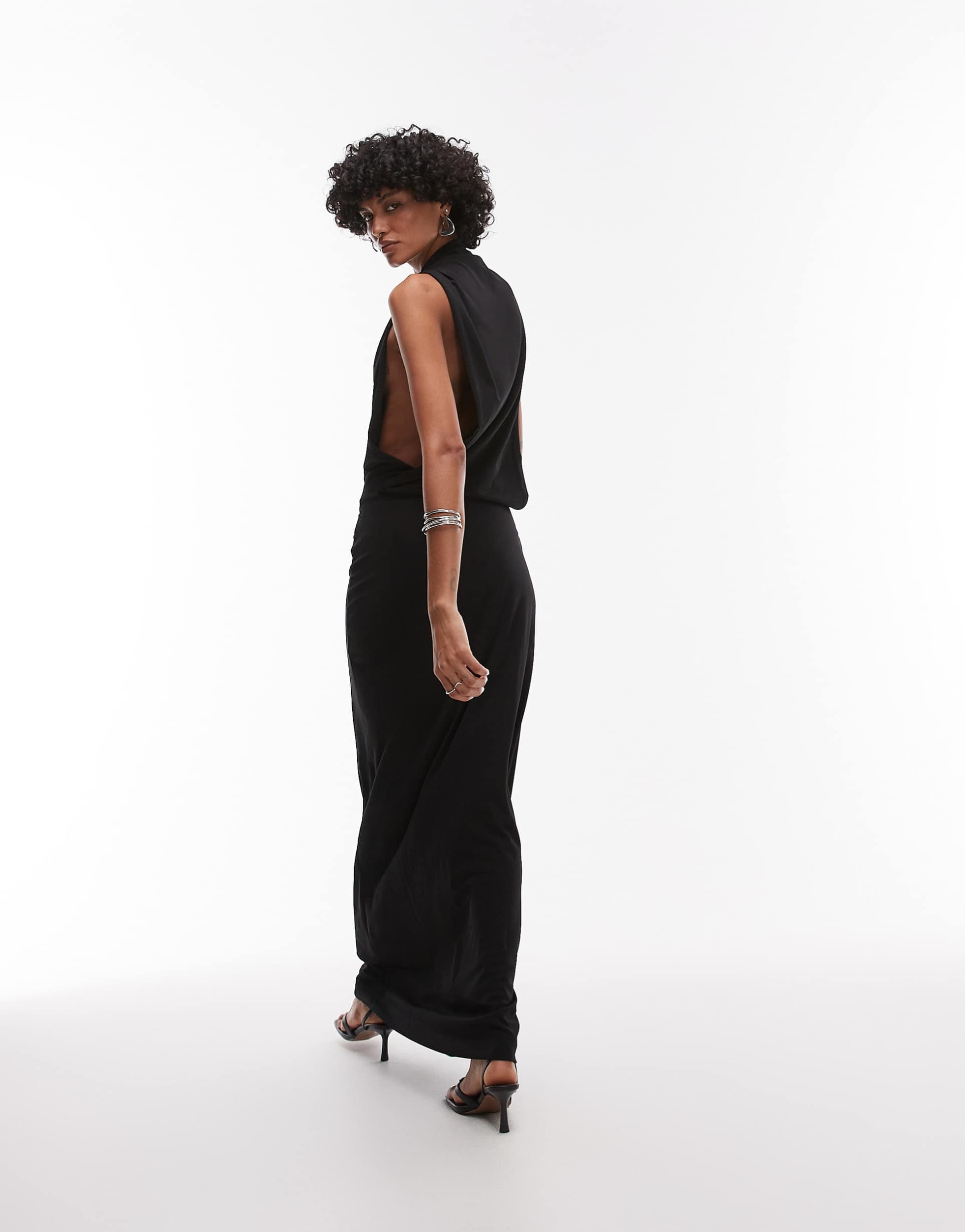 mango dropped sides sleeveless maxi dress in black