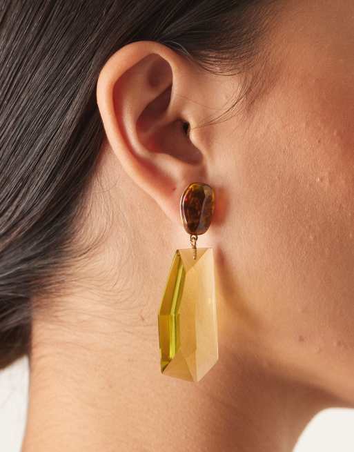 Mango – Długie kolczyki z kamieniem w kolorze pistacjowym