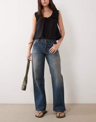 Mango Dulce 100% Cotton Straight Leg Jeans In Blue