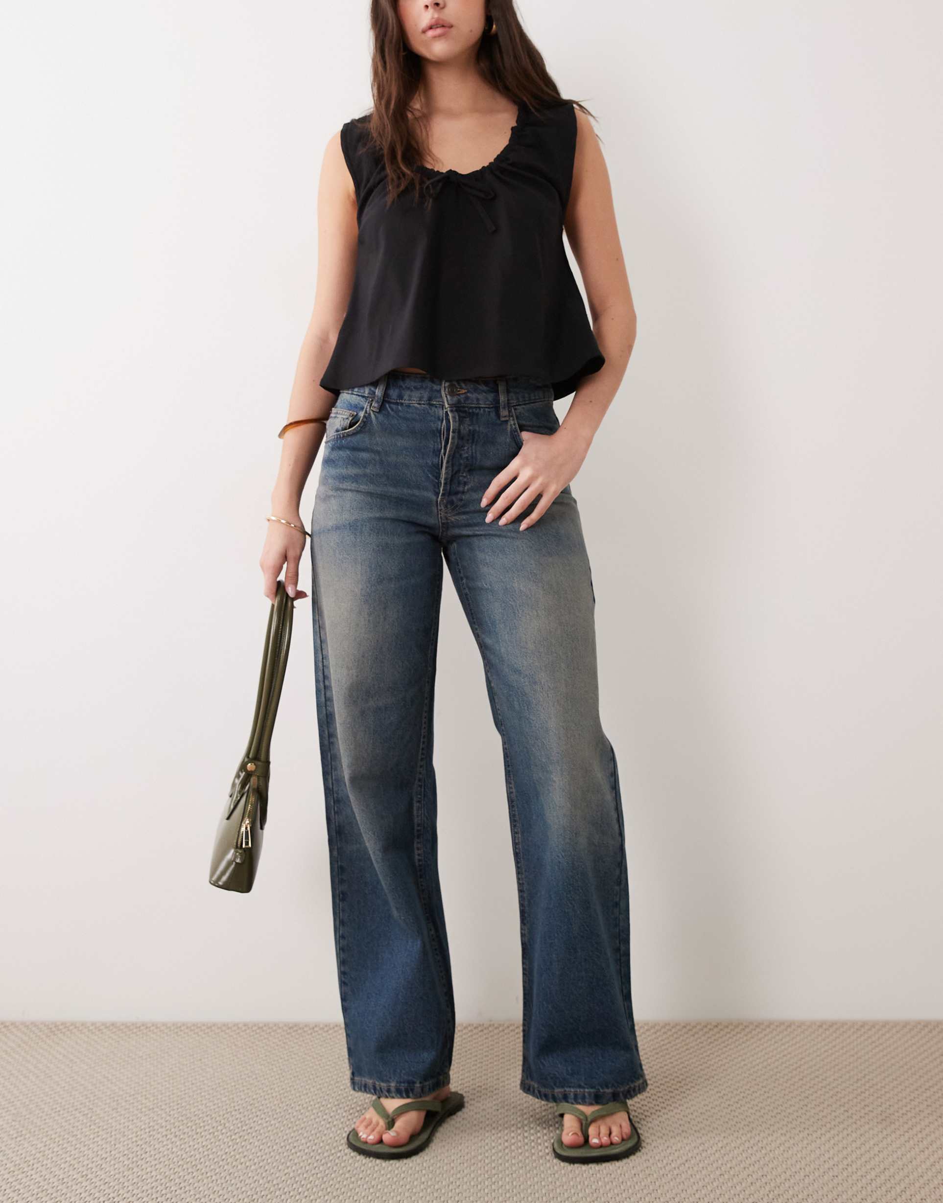 mango dulce 100% cotton straight leg jeans in dark blue wash