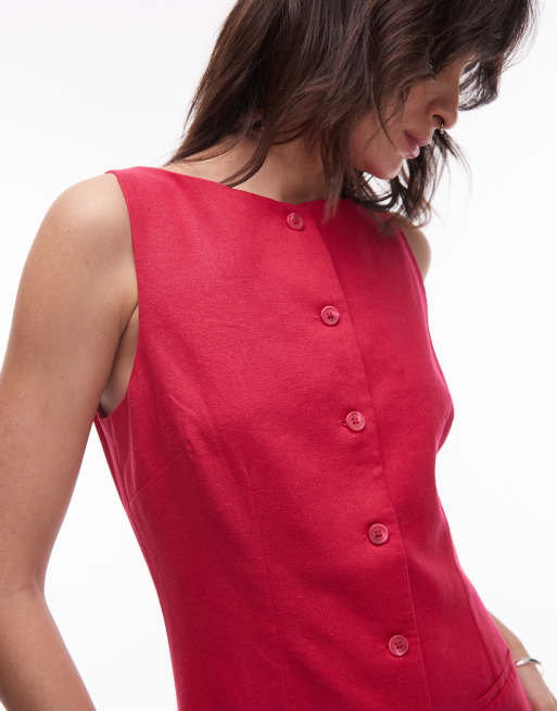 Mango – Durchgeknöpftes Leinenmix-Minikleid in Rot mit geradem Schnitt, 2 von 4