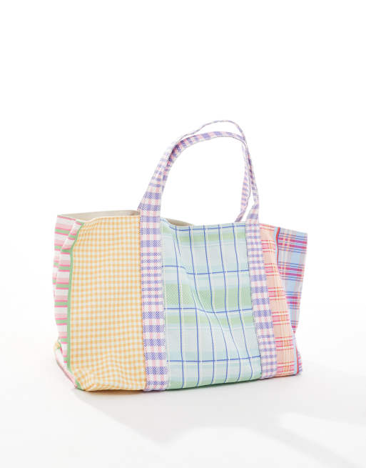 Mango – Duża torba typu shopper w kolorową kratkę o różnych fasonach, 4 z 4
