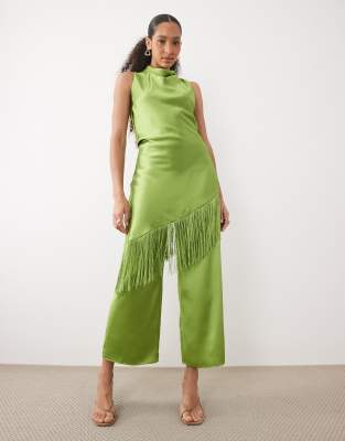 Mango Dylan Satin Straight Leg Pants In Green