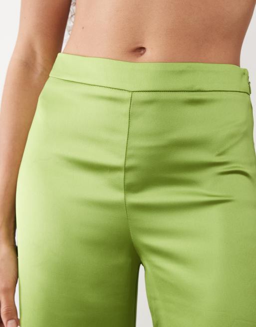 Mango Dylan satin straight leg pants in lime - part of a set, 3 of 5