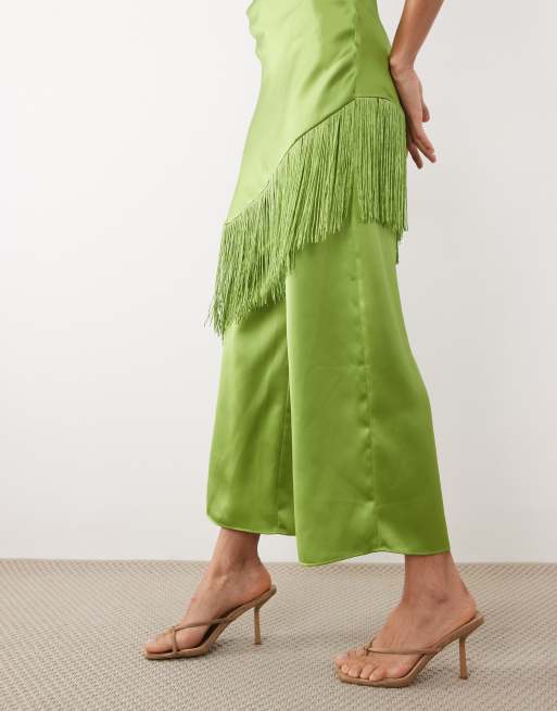 Mango Dylan satin straight leg trouser co-ord in lime, 2 of 5