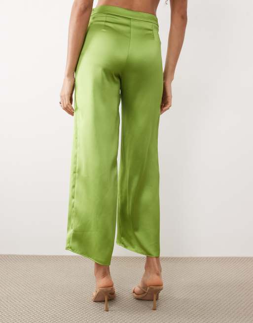 Mango Dylan satin straight leg trouser co-ord in lime, 5 of 5