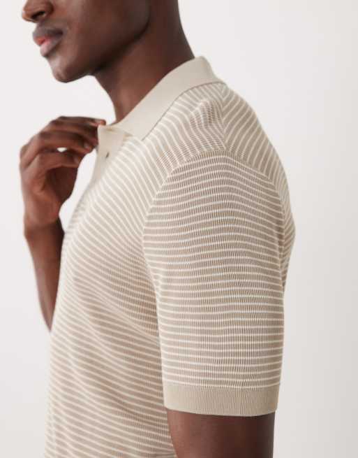 Mango – Dzianinowa koszulka polo w drobne paski w kolorze ecru, 4 z 5