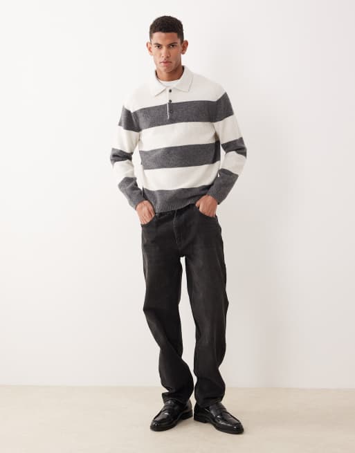 Mango – Dzianinowy sweter w kolorze ecru z kołnierzykiem polo w paski, 2 z 5