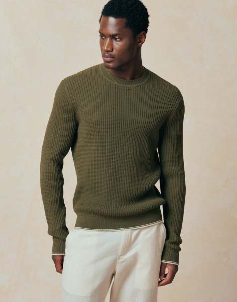 Mango cotton mix knitted sweater in khaki