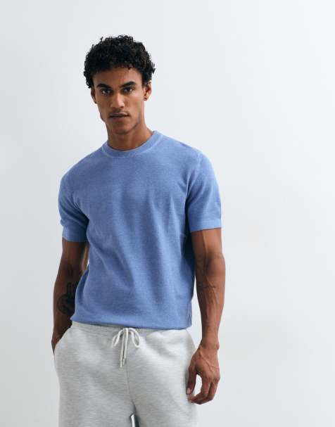 Mango dzianinowy T-shirt w jasnoniebieskim kolorze - view 1