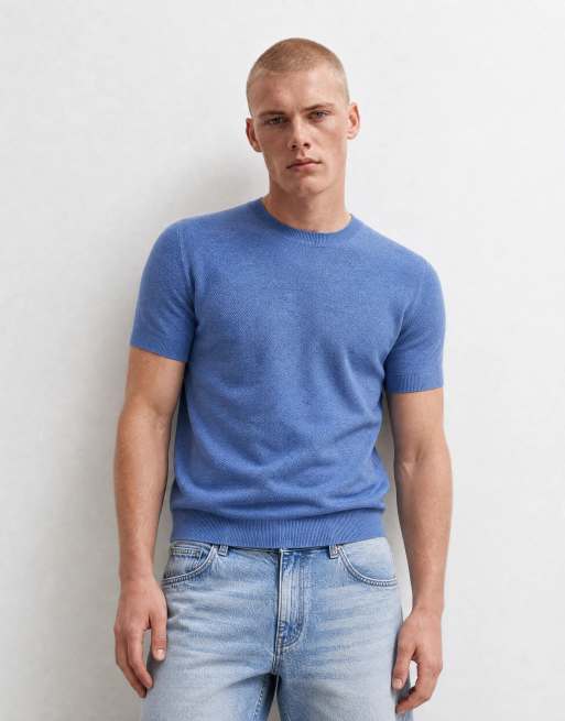 Mango dzianinowy T-shirt w jasnoniebieskim kolorze, 6 z 10