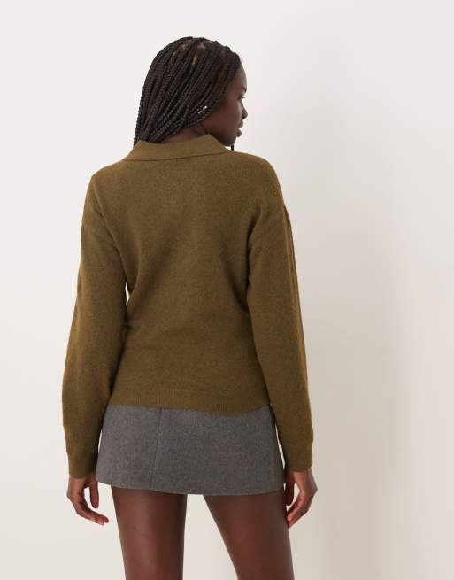 Mango – Dzianinowy top z kołnierzykiem polo w kolorze khaki, 4 z 4