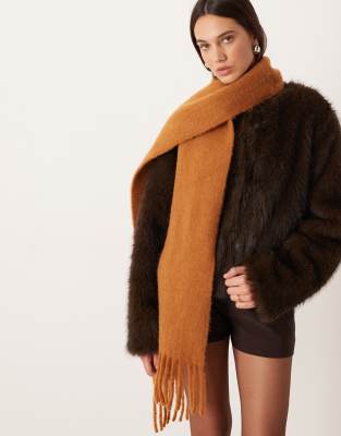 Mango - Écharpe en mélange de laine avec pompons - Orange