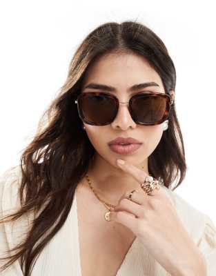 Mango - Eckige Oversize-Sonnenbrille in Schildpattoptik-Brown