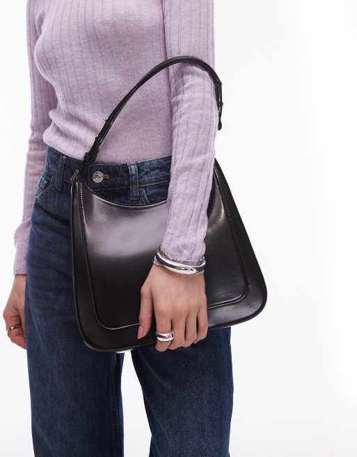 Mango – Eckige Schultertasche in Schwarz