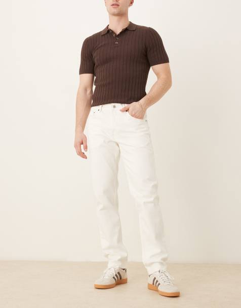 Mango - Ecrufarvede jeans i tapered pasform - view 1