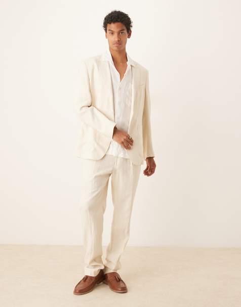 Mango - Ecrufarvede skræddersyede bukser i hør - Del af sæt - view 1