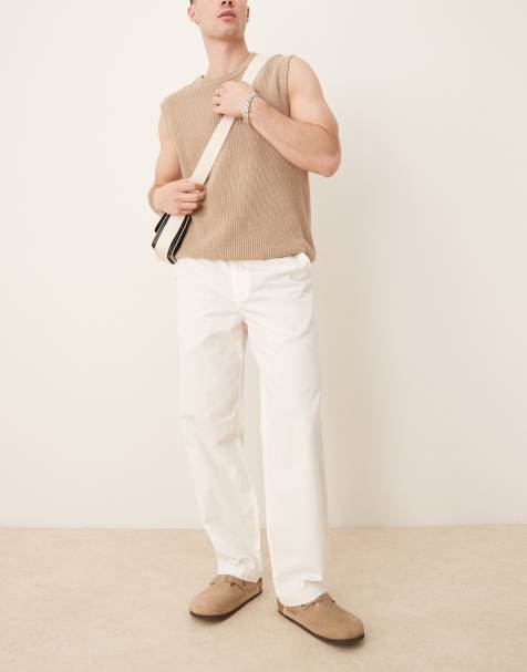 Mango - Ecrufarvede skræddersyede bukser med lige ben i hørblanding - view 1