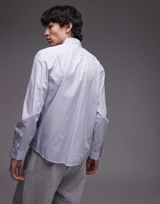 Mango egyptian cotton striped shirt in white and blue, 3 of 4