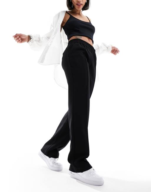 Mango elastic waist straight leg pants in black