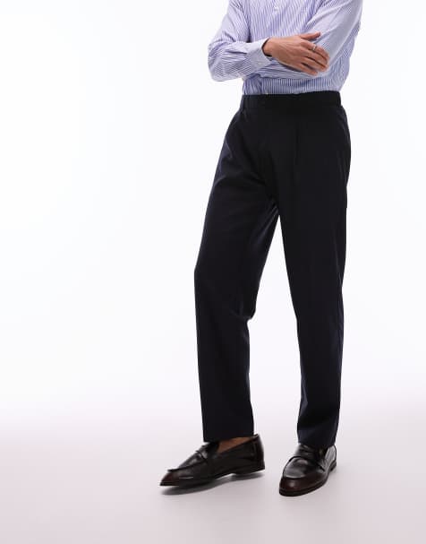 Mango elastic waist tailored pants in navy - view 1