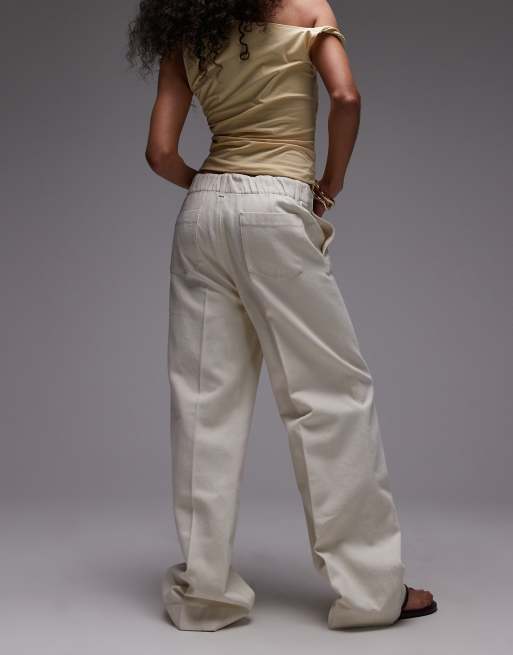 Mango elastic waist wide leg pants in white, 5 of 5