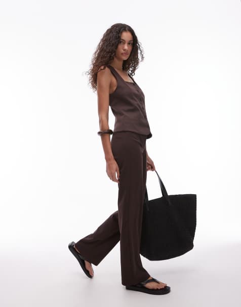Mango elasticated suit co-ord in chocolate - view 1