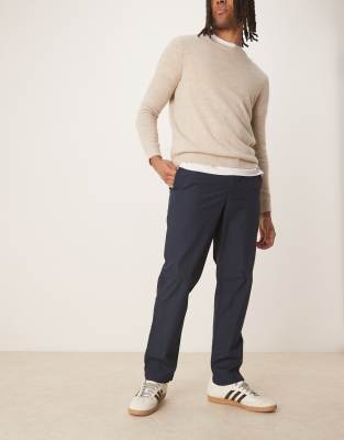 Mango Mango elasticated waist cotton trousers in navy