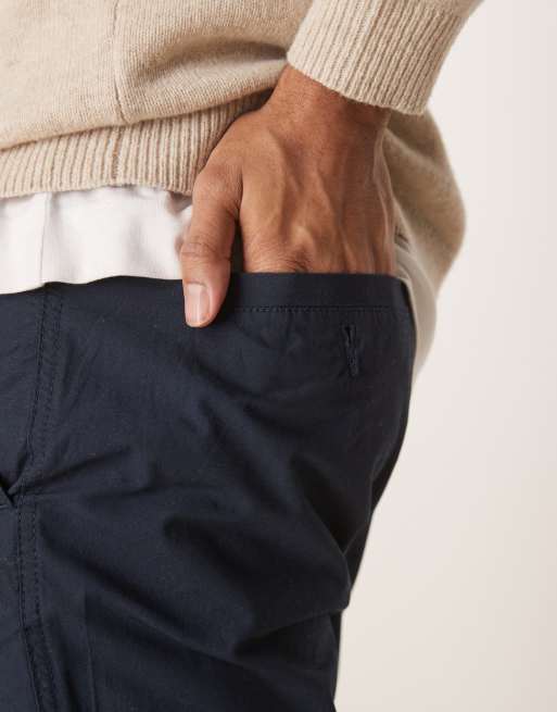 Mango elasticated waist cotton trousers in navy, 3 of 5