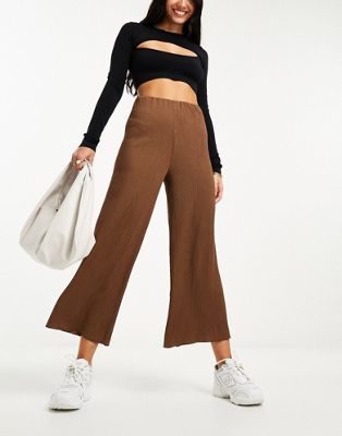 Mango elasticated waist culotte trousers in brown