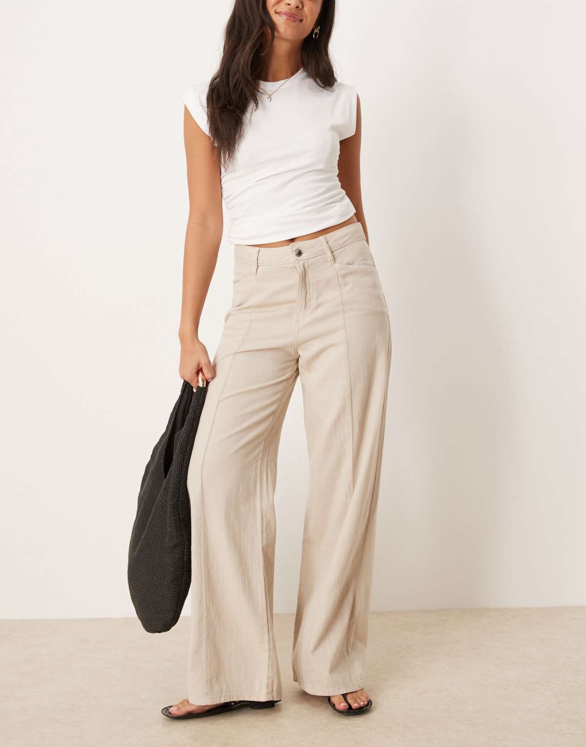 Mango elasticated waist pleat front jean in beige