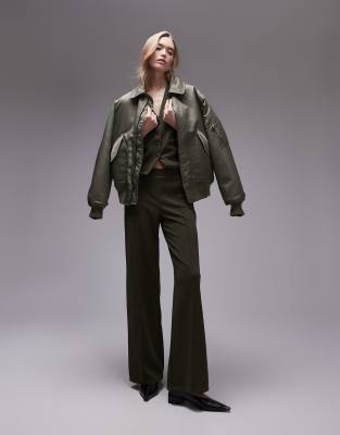 Mango Mango elasticated waist straight leg trousers co-ord in khaki-Green