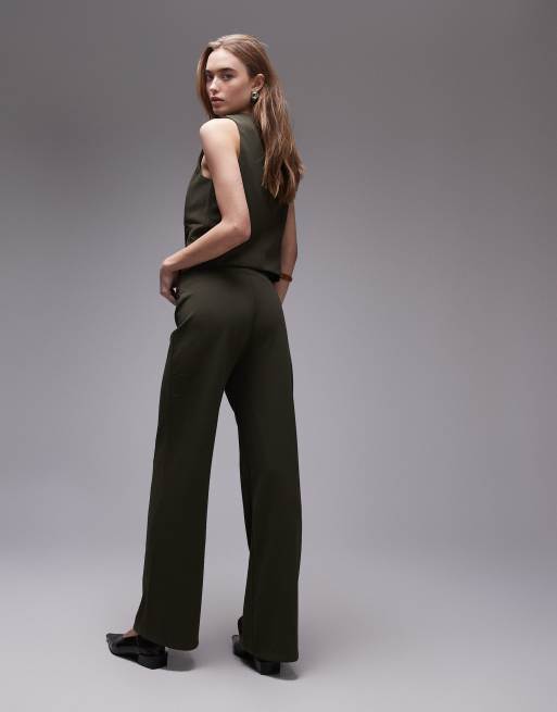 Mango elasticated waist straight leg trousers co-ord in khaki , 3 of 5