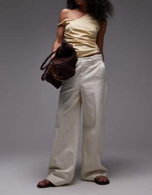 Mango Mango elasticated waist wide leg trouser in white