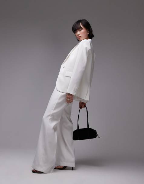 Mango elasticated waist zip side tailored trouser co-ord in white - view 1