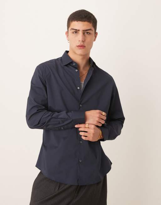 Mango – Elegancka granatowa koszula o regularnym kroju z bawełny ze stretchem
