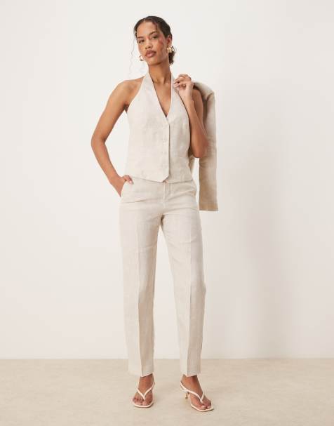 Mango – Eleganckie spodnie lniane w kolorze ecru, część zestawu - view 1