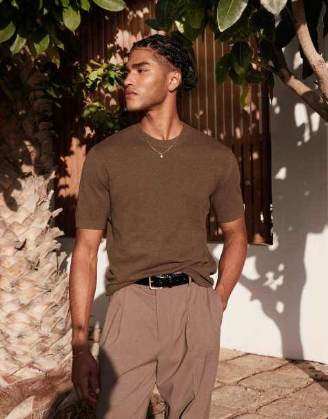 Mango - Elegant og strikket mørkebrun T-shirt - view 1