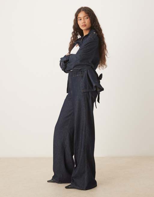 Mango - Elegante broek met denimlook in blauw, deel van co-ord set, 3 van 5