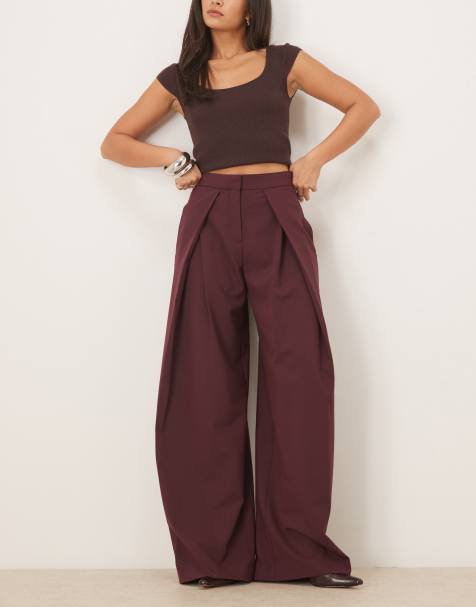 Mango - Elegante broek met geplooide voorkant in donkerrood - view 1