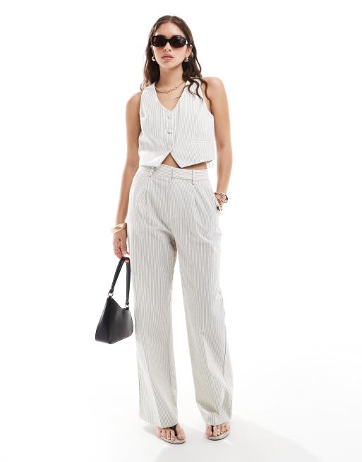 Mango - Elegante broek met krijtstreep in lichtbeige, deel van co-ord set