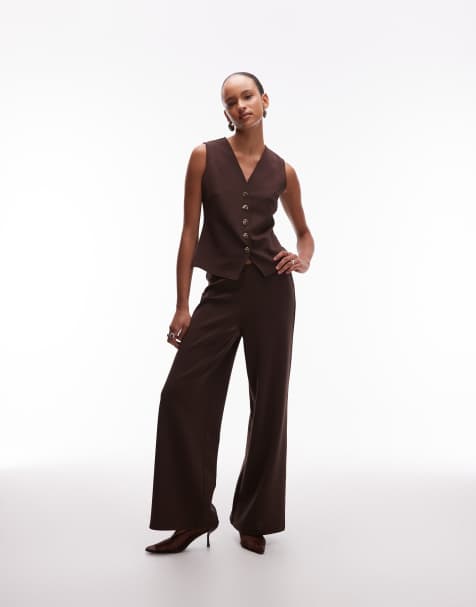 Mango - Elegante broek met rechte pijpen in bruin, deel van co-ord set - view 1
