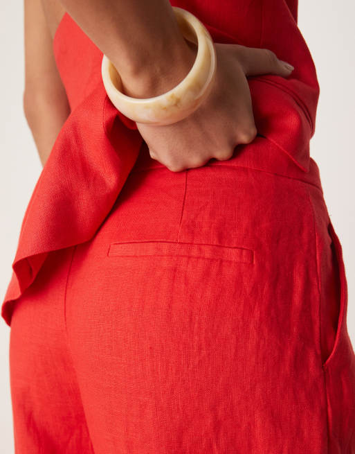 Mango - Elegante broek van linnen met rechte pijpen in rood, deel van co-ord set, 4 van 5