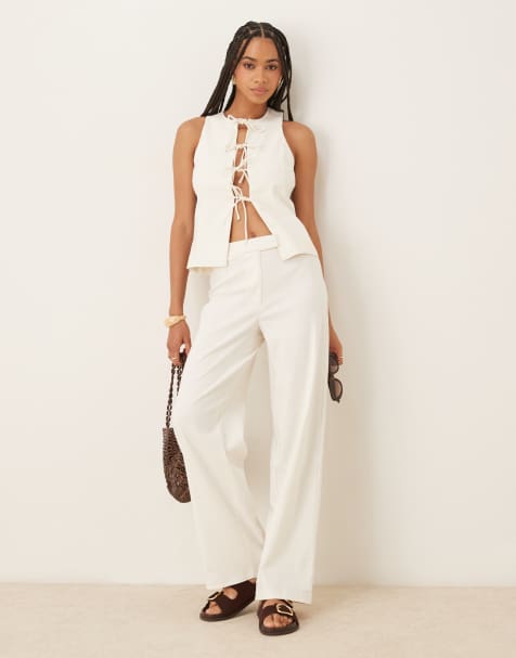 Mango - elegante co-ord set van linnenmix in wit - view 1