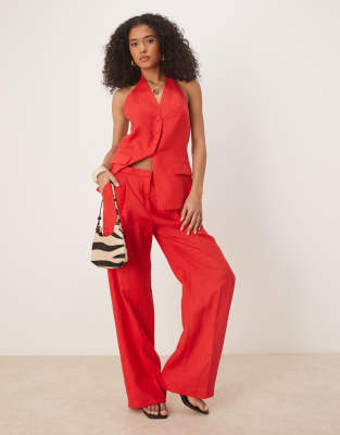 Mango - Elegante, gerade geschnittene Hose aus Leinen in Rot, Kombiteil